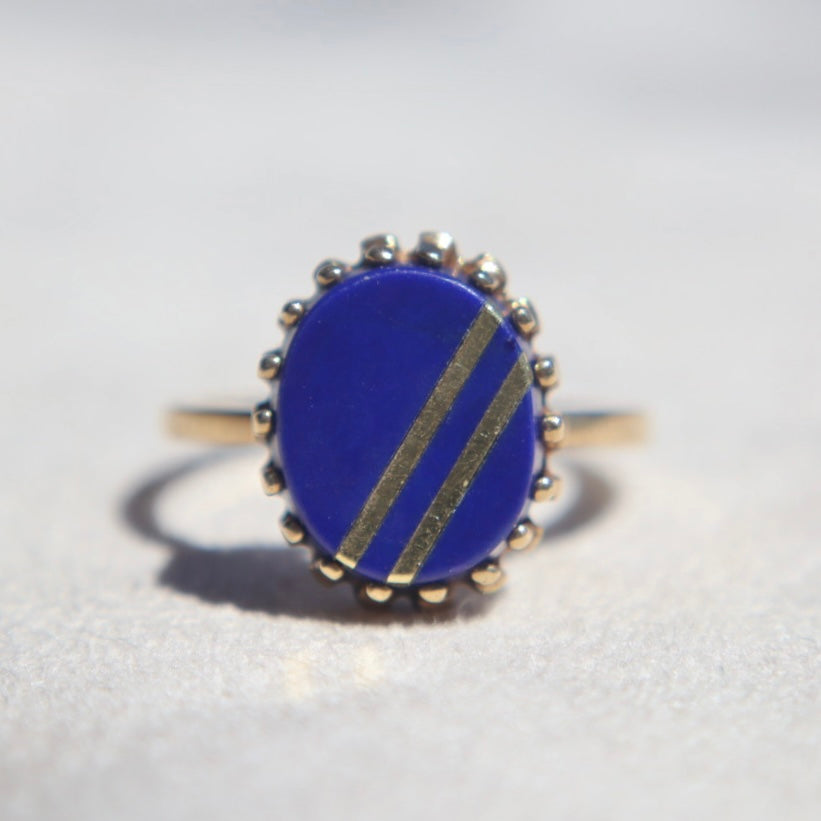 Mid Century Lapis Lazuli Gold Ring