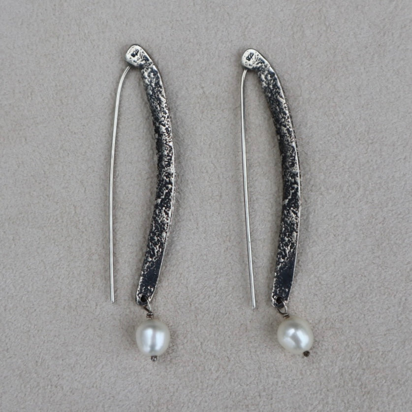 Brutalist Sterling Silver Pearl Earrings