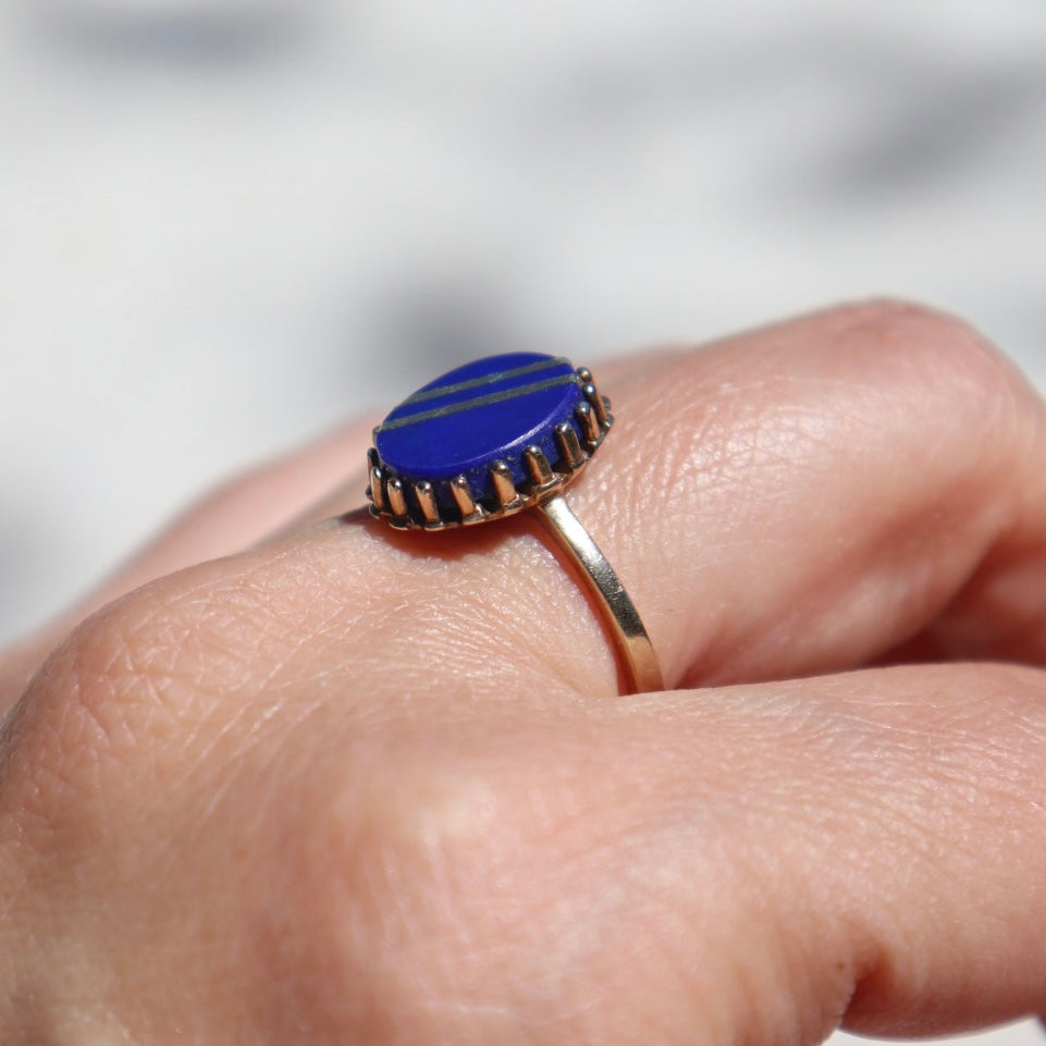Mid Century Lapis Lazuli Gold Ring