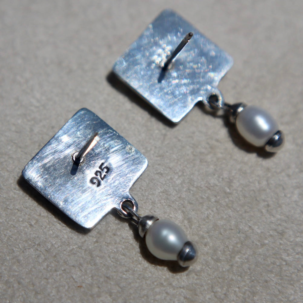 Modernist Silver + Pearl Earrings