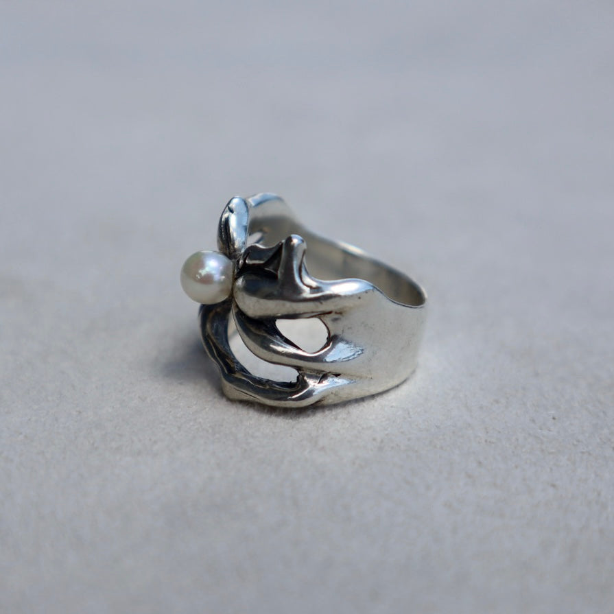 Brutalist Sterling + Pearl Ring