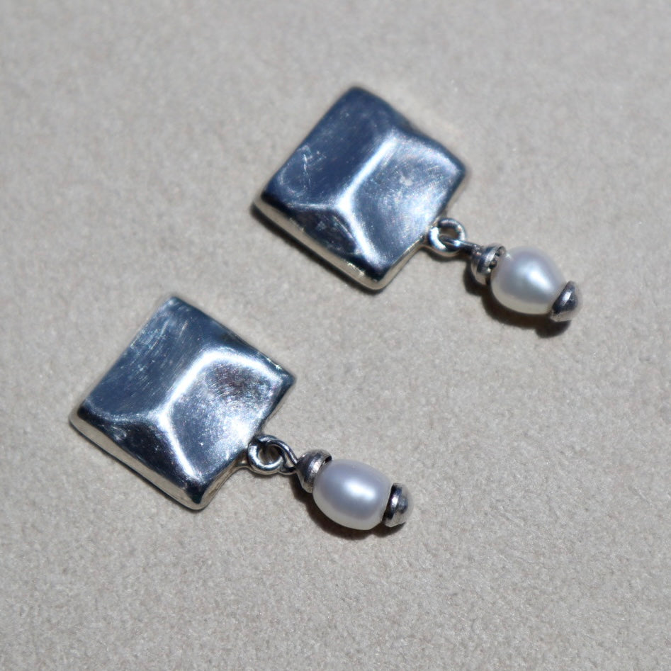Modernist Silver + Pearl Earrings