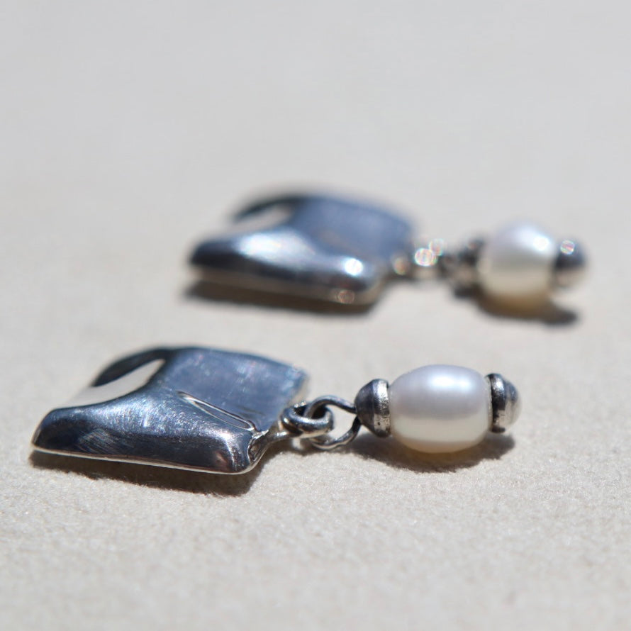 Modernist Silver + Pearl Earrings