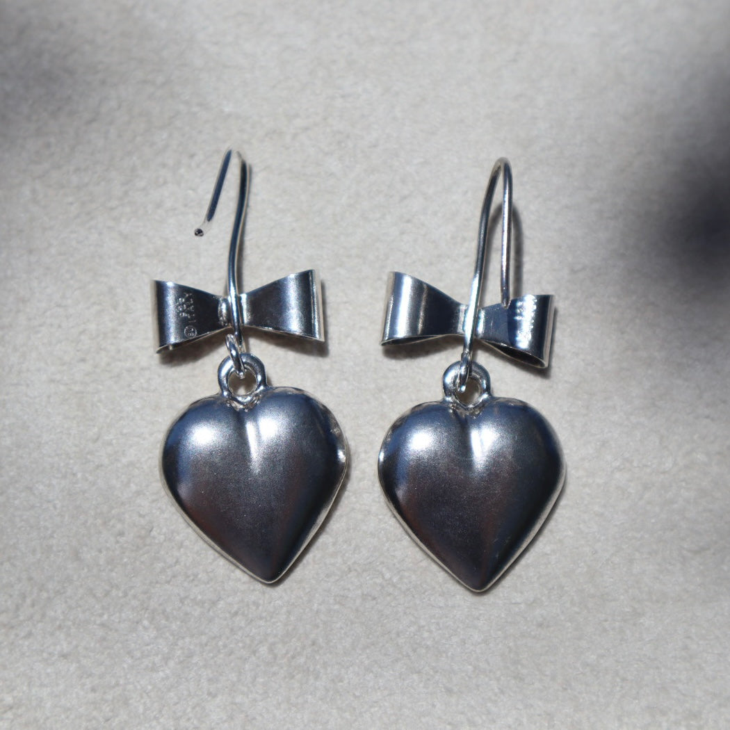 Silver Heart + Bow Earrings