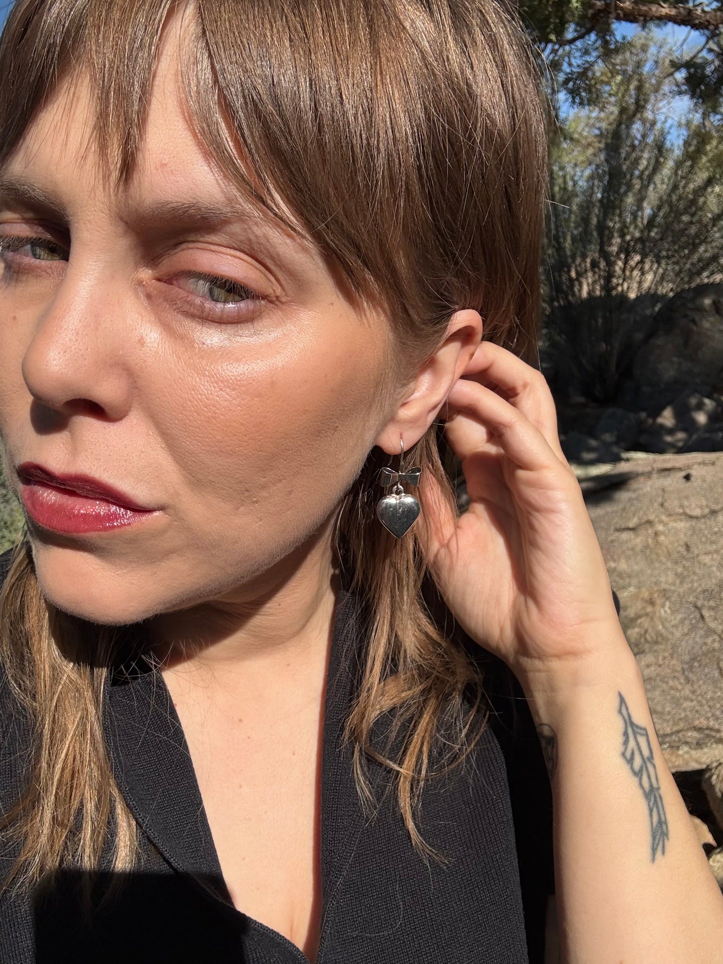 Silver Heart + Bow Earrings