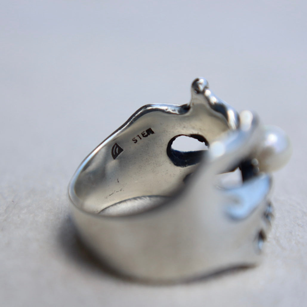 Brutalist Sterling + Pearl Ring