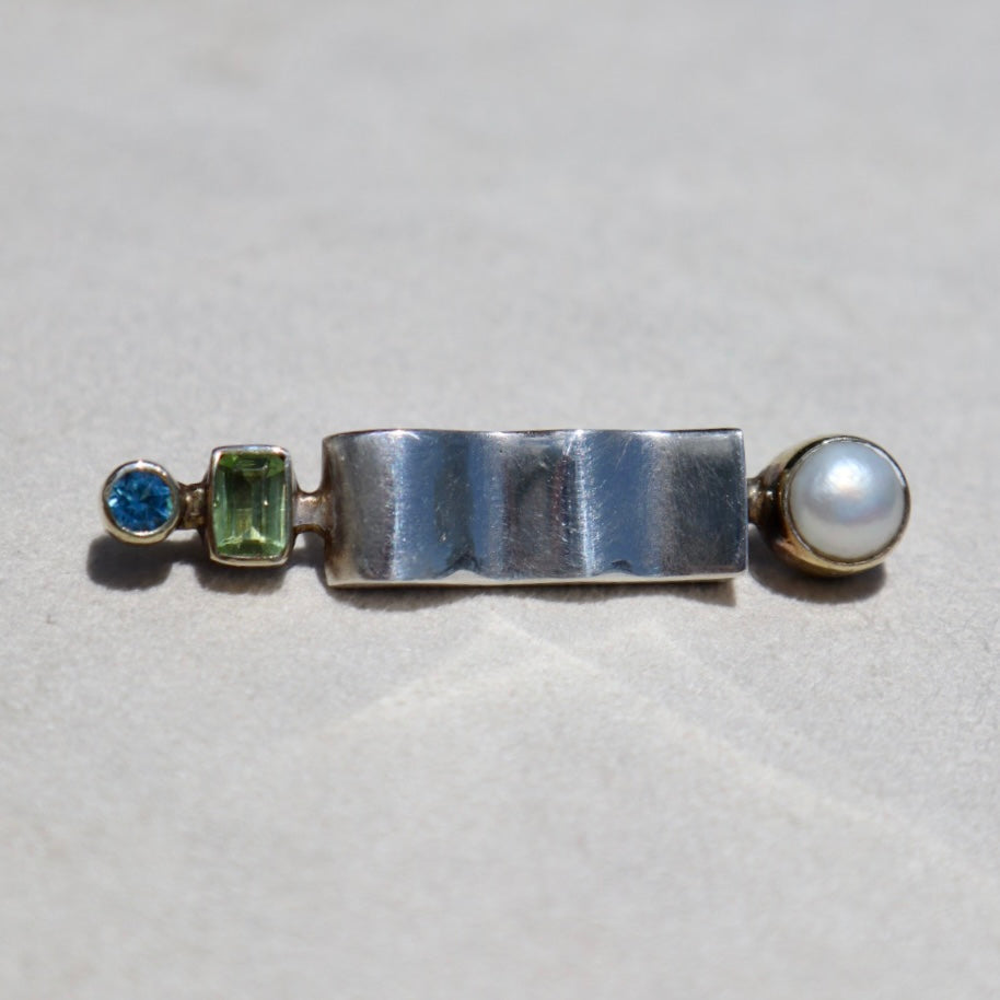 Postmodern Gemstone + Pearl Brooch