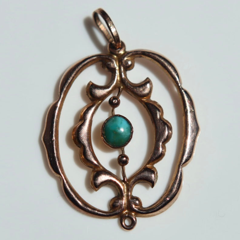 Antique 9k Gold + Turquoise Pendant