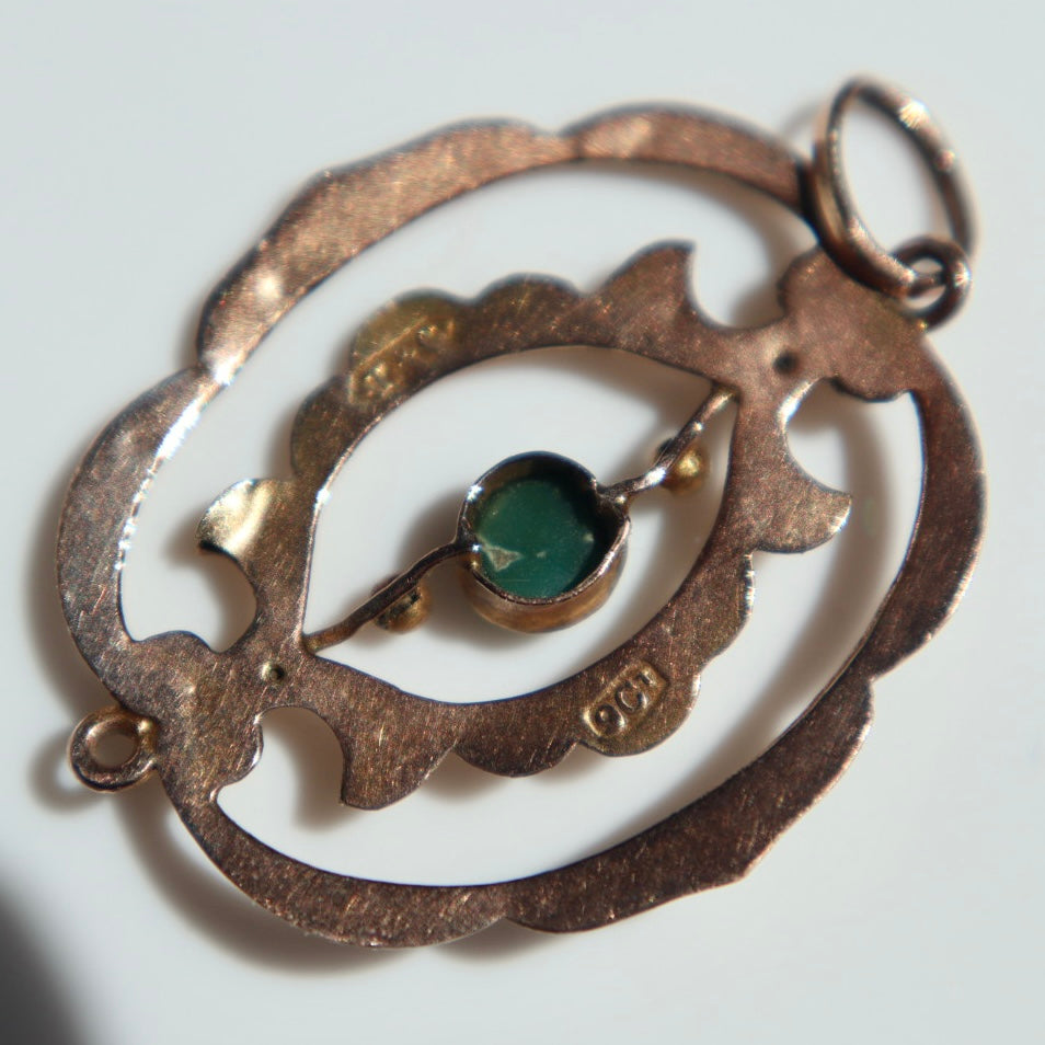 Antique 9k Gold + Turquoise Pendant