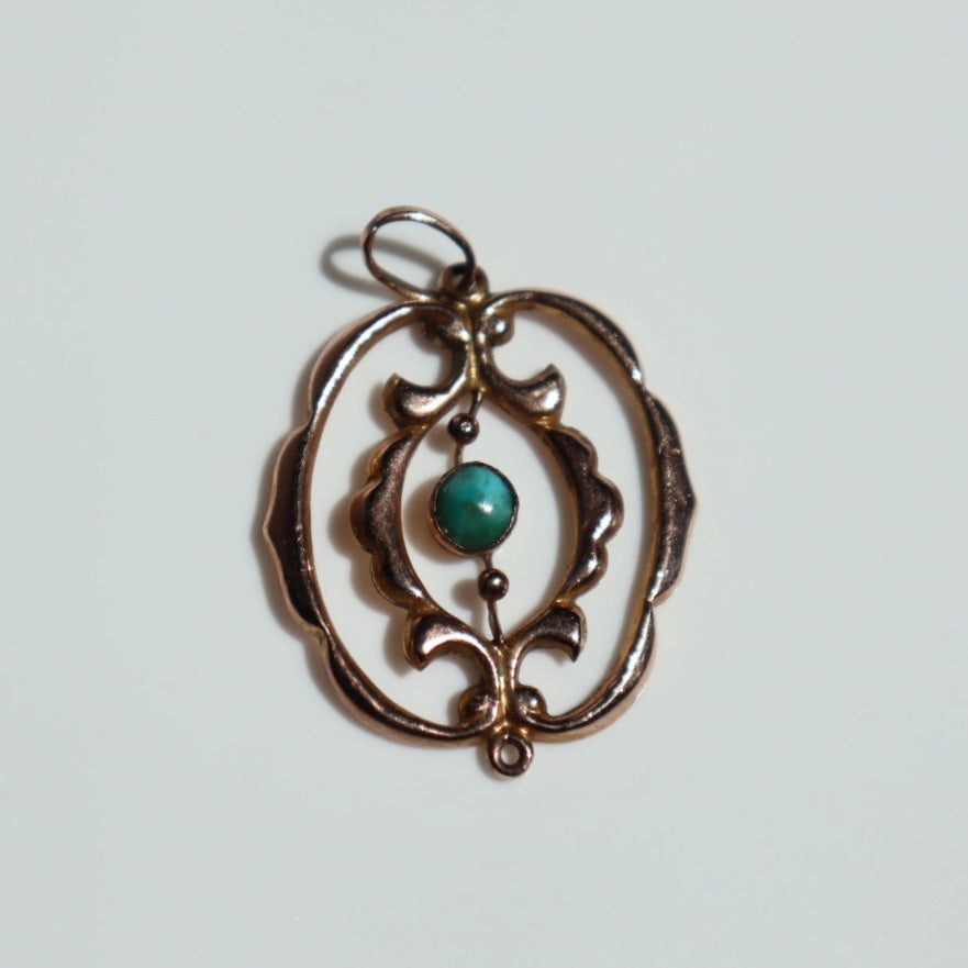 Antique 9k Gold + Turquoise Pendant
