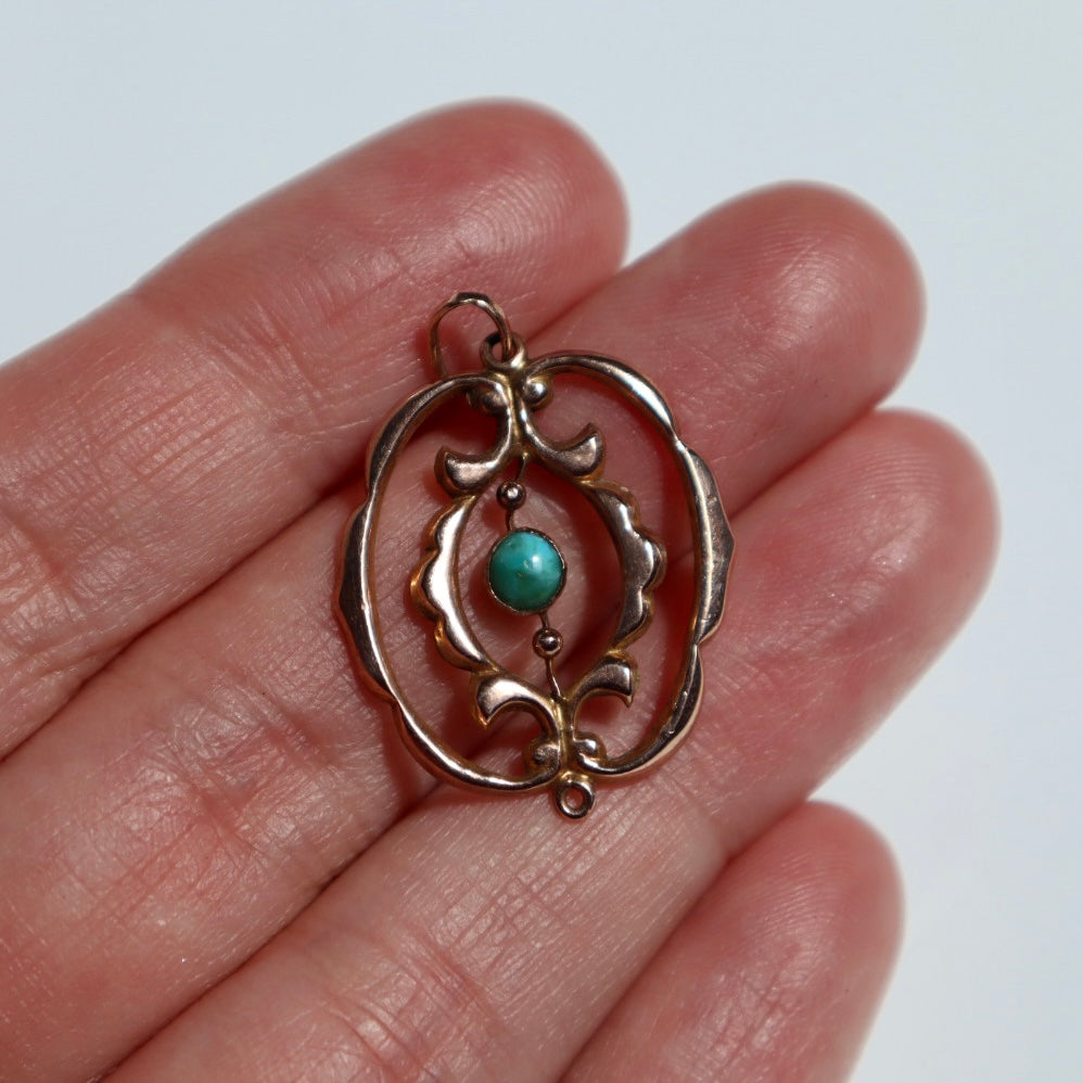 Antique 9k Gold + Turquoise Pendant
