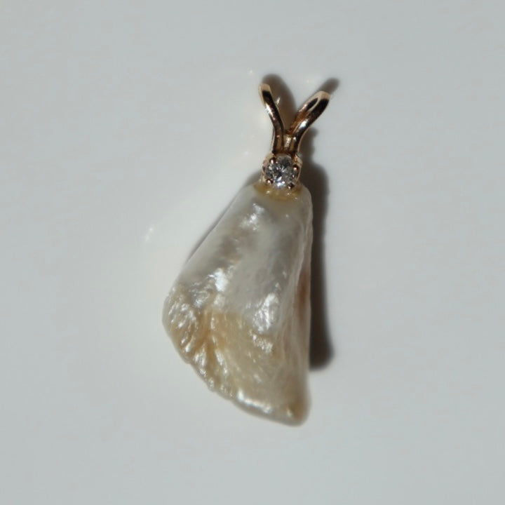 Vintage Baroque Pearl + Diamond Pendant
