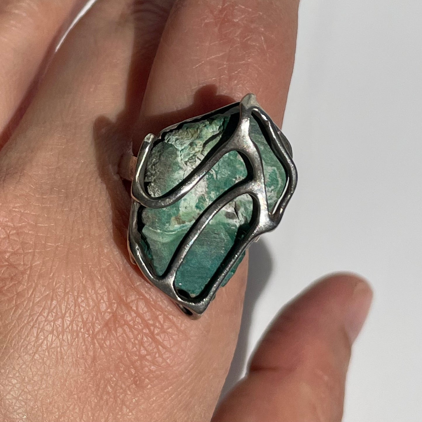 Brutalist Caged Chrysocola Ring