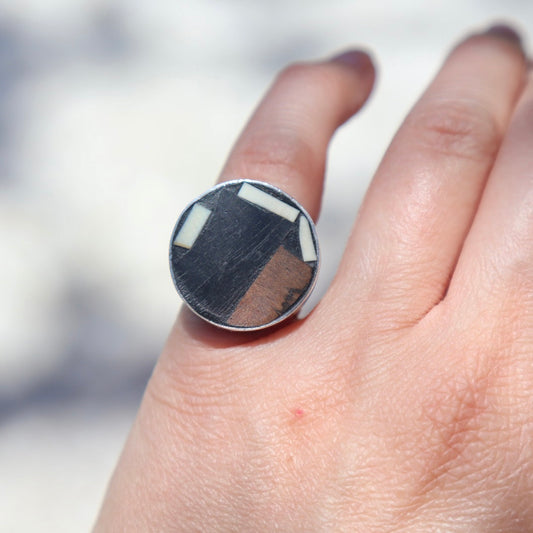 Hand Crafted Wood + Bone Inlay Ring