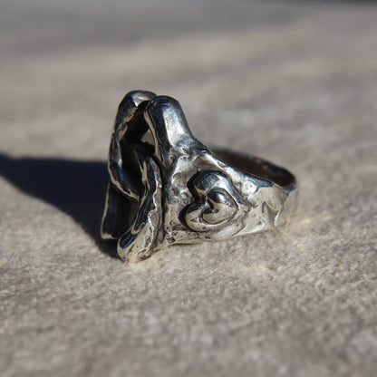 Sterling Horseshoe + Heart Signet Ring