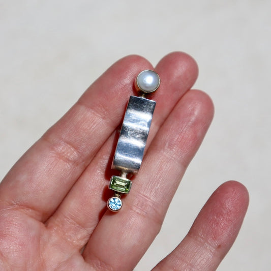 Postmodern Gemstone + Pearl Brooch