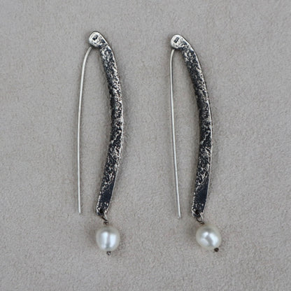 Brutalist Sterling Silver Pearl Earrings