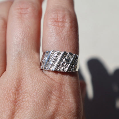 Brutalist Carved Silver Nugget Ring