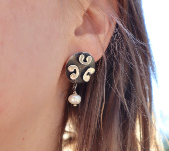 Abstract Sterling + Pearl Earrings