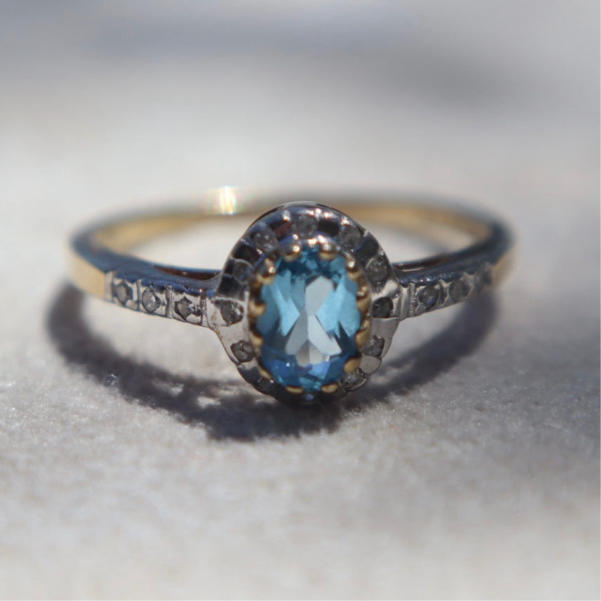 Blue Topaz + Diamond Ring