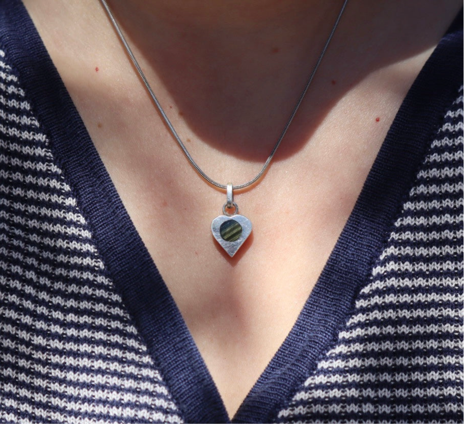 Sterling Taxco Tiger’s Eye Heart Pendant