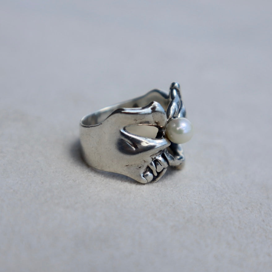 Brutalist Sterling + Pearl Ring