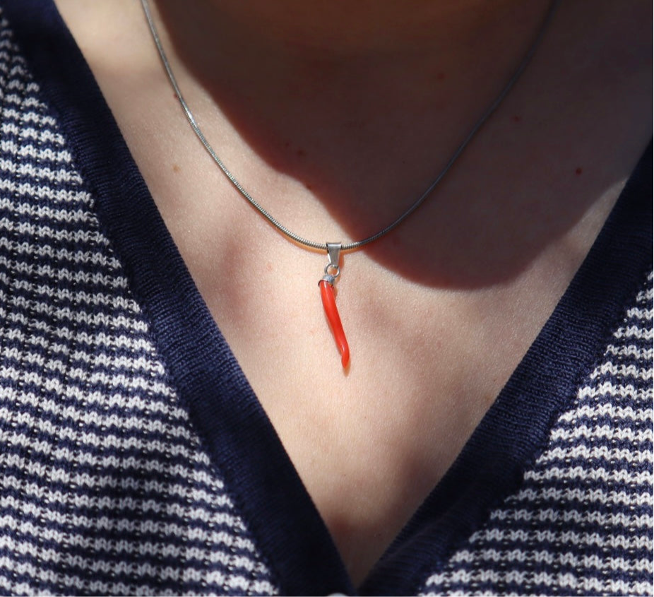 Italian Sterling + Coral Cornicello Pendant