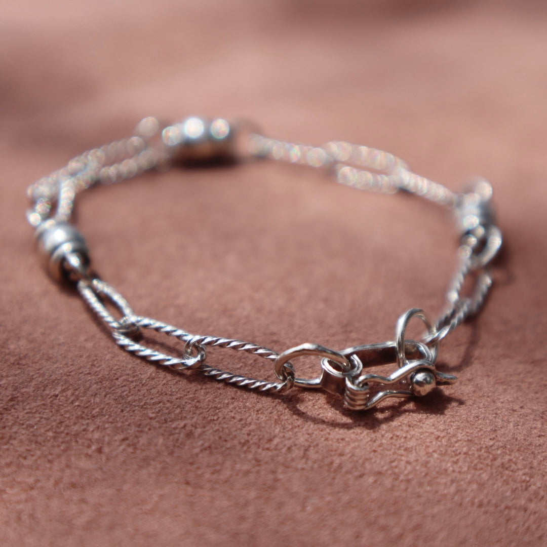 Handmade Silver Cable Chain and Beaded Bracelet