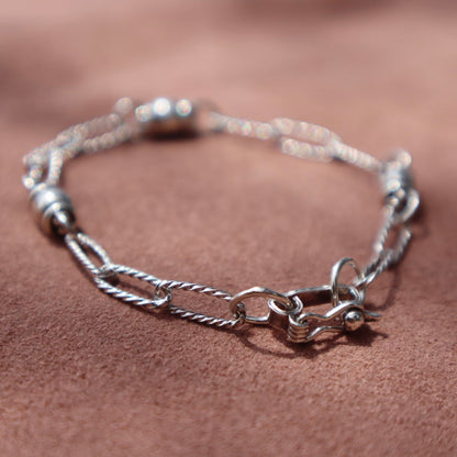 Handmade Silver Cable Chain and Beaded Bracelet