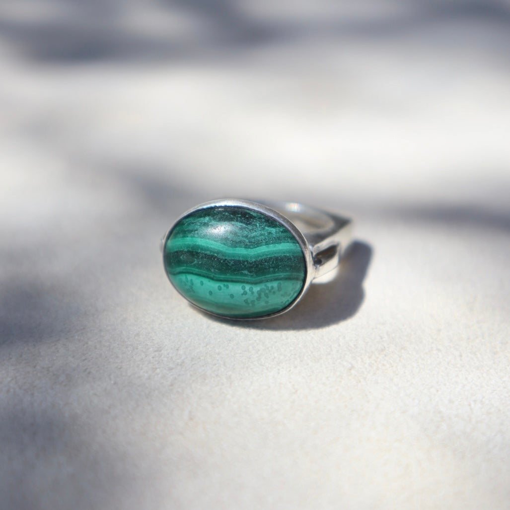 Modern Sculptural Malachite Ring