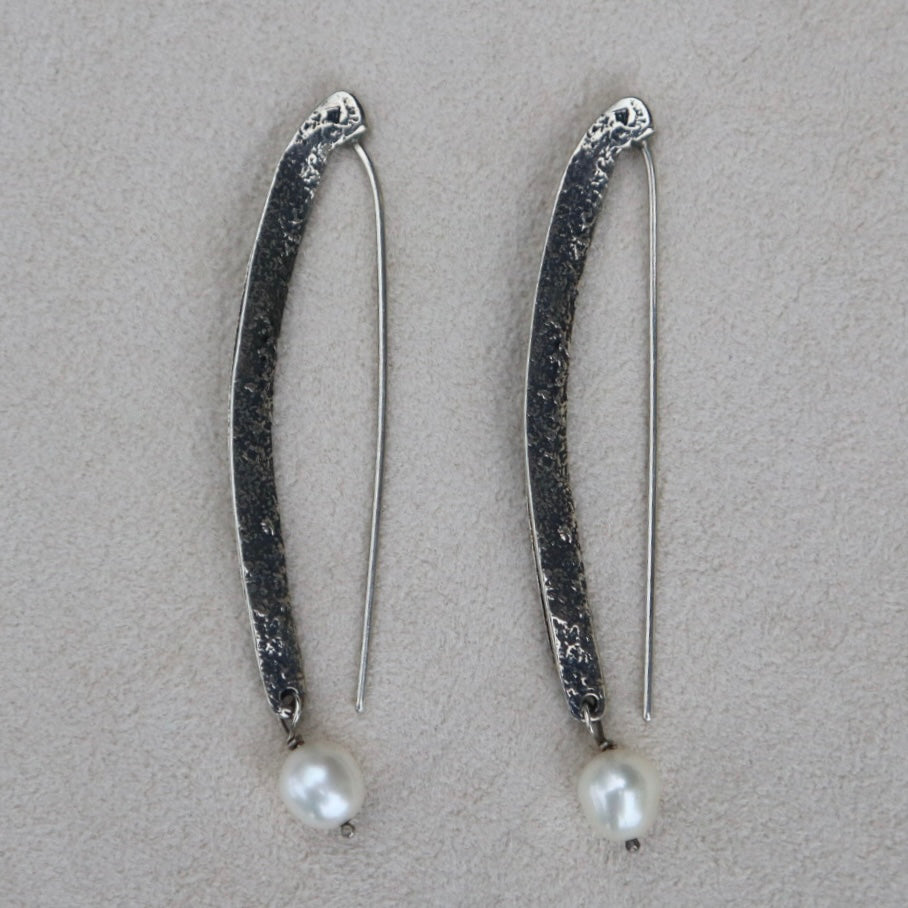 Brutalist Sterling Silver Pearl Earrings