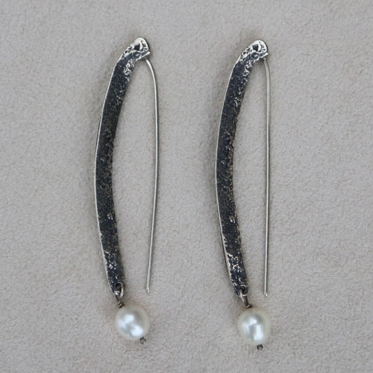 Brutalist Sterling Silver Pearl Earrings