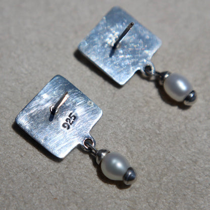 Modernist Silver + Pearl Earrings