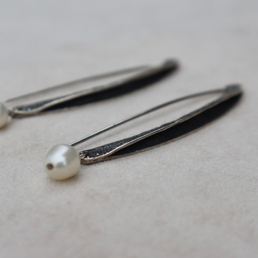 Brutalist Sterling Silver Pearl Earrings