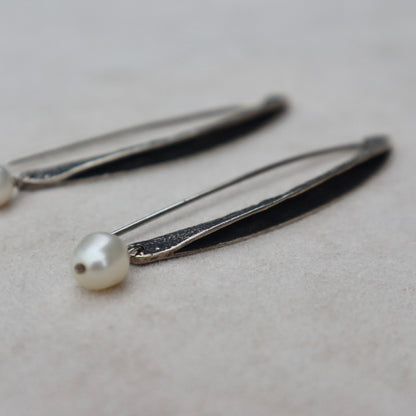 Brutalist Sterling Silver Pearl Earrings