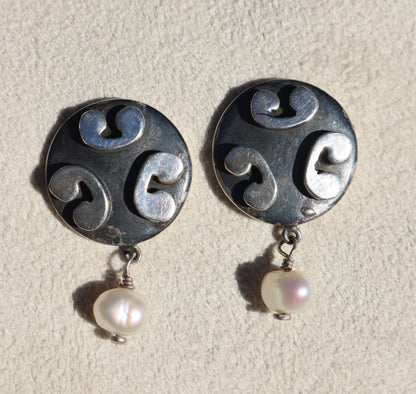 Abstract Sterling + Pearl Earrings