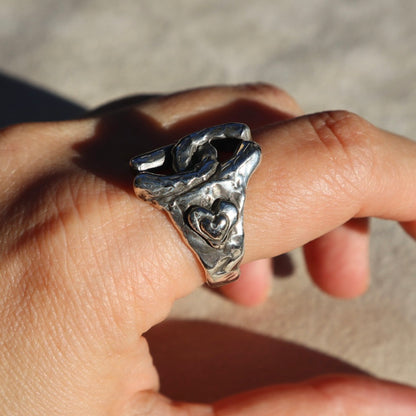 Sterling Horseshoe + Heart Signet Ring