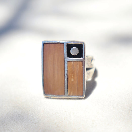 1970s Wood Inlay Ring