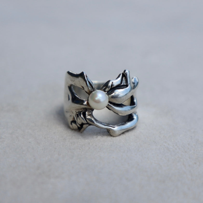 Brutalist Sterling + Pearl Ring