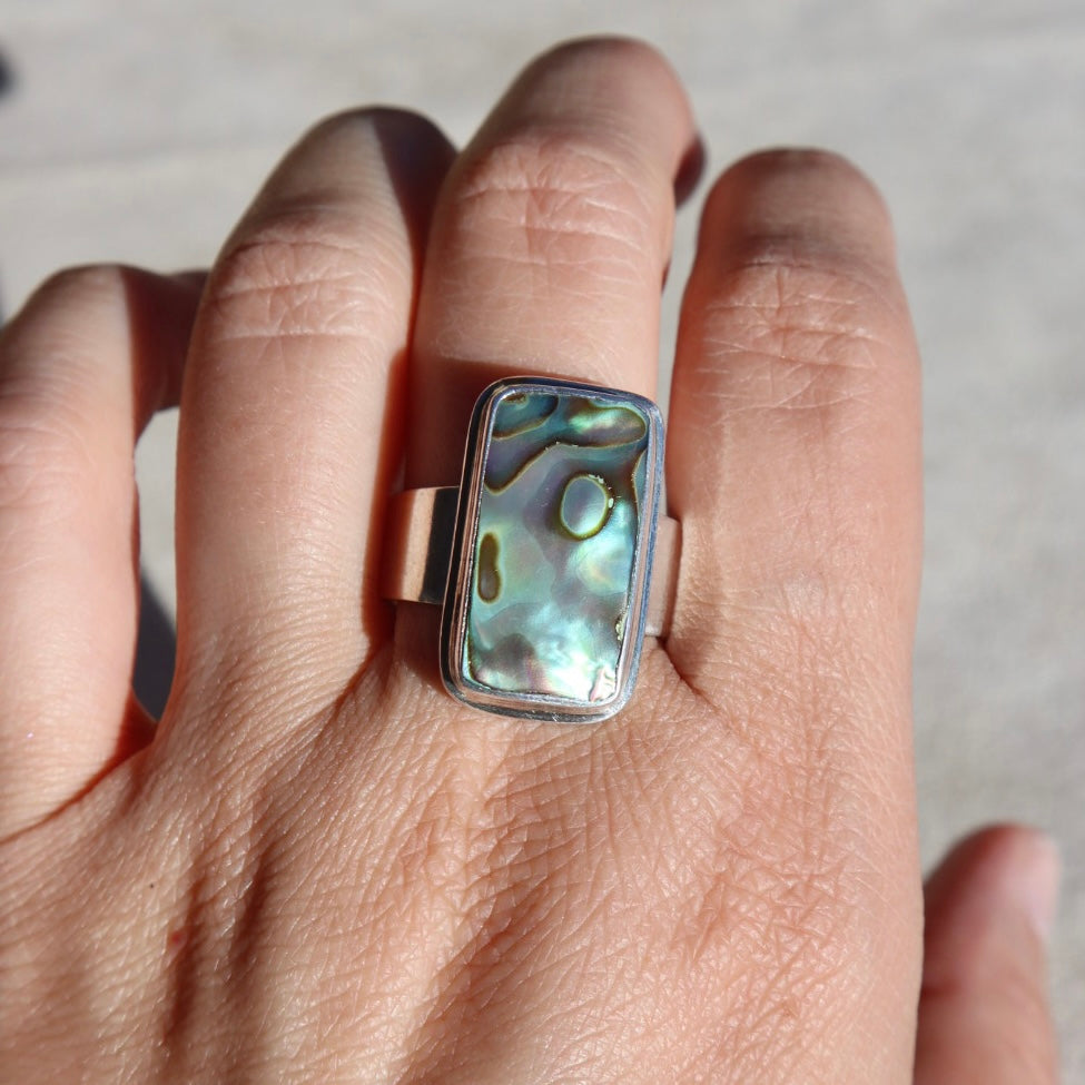 Oil Slick Abalone Sterling Ring