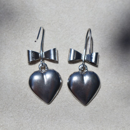 Silver Heart + Bow Earrings