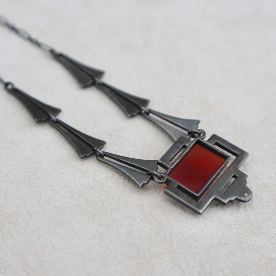 Art Deco Style Carnelian Marcasite Necklace