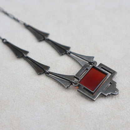 Art Deco Style Carnelian Marcasite Necklace