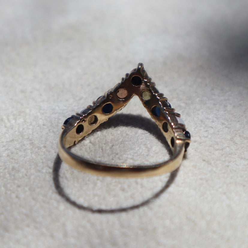 Opal + Blue Sapphire Chevron Ring