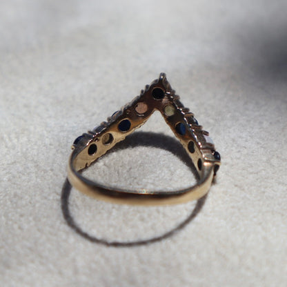Opal + Blue Sapphire Chevron Ring