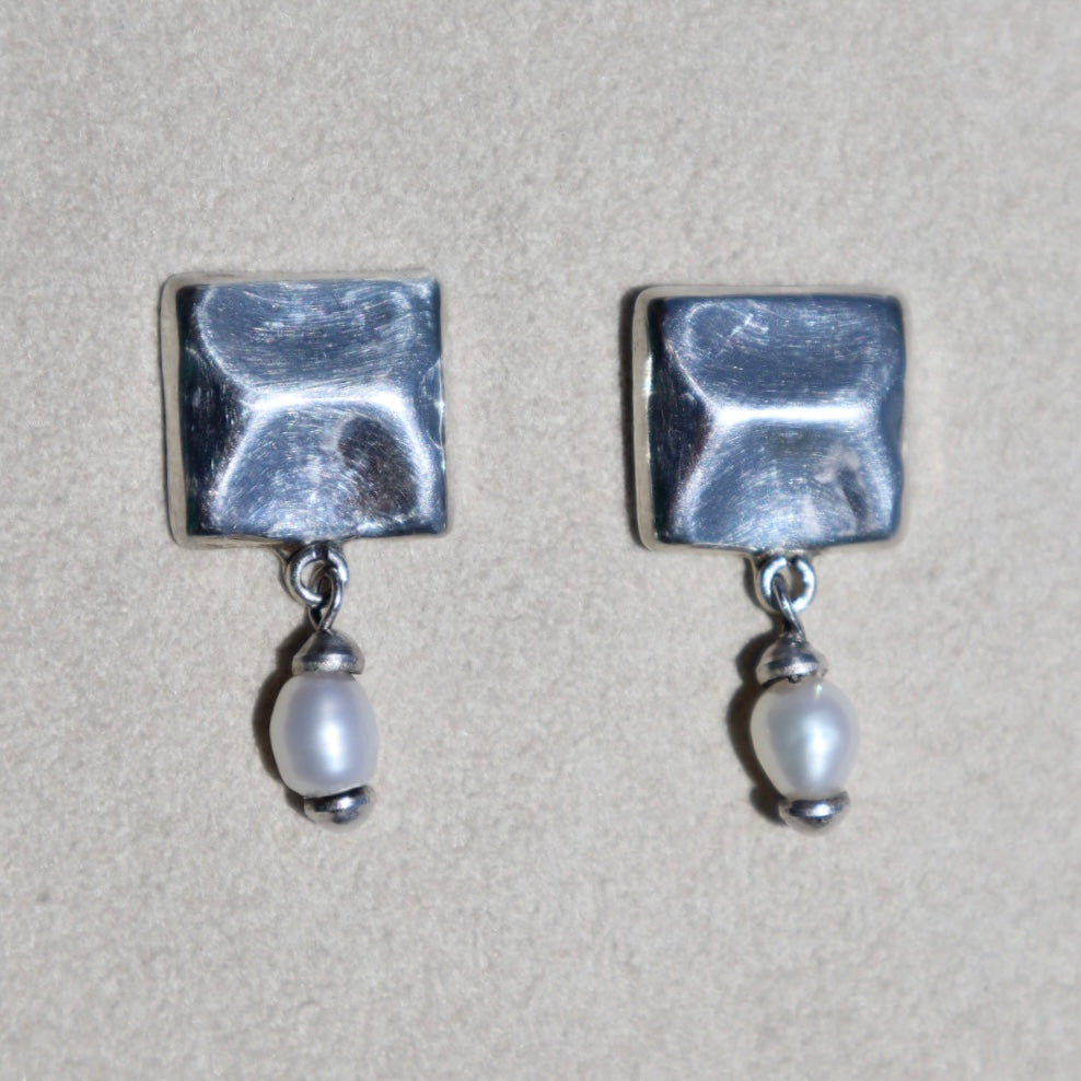 Modernist Silver + Pearl Earrings