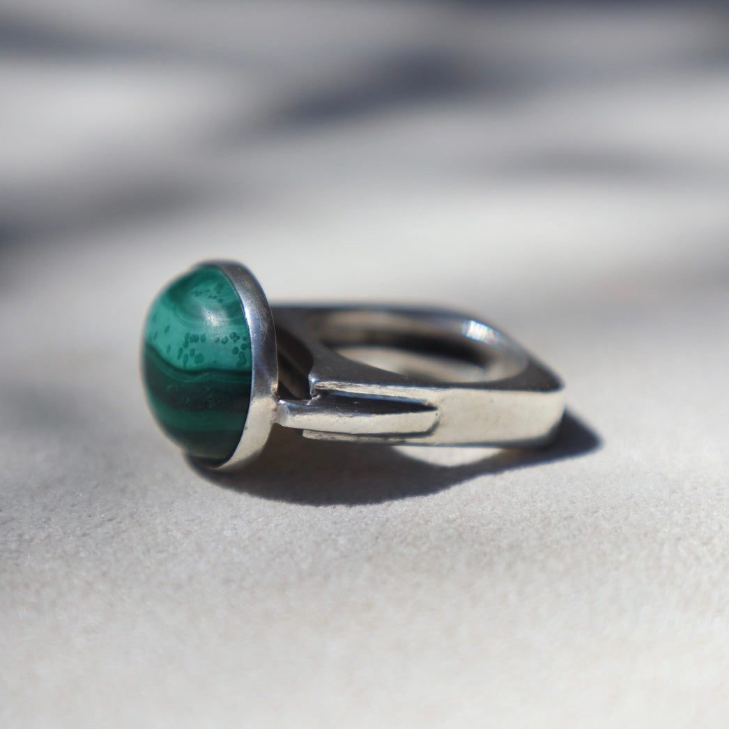 Modern Sculptural Malachite Ring