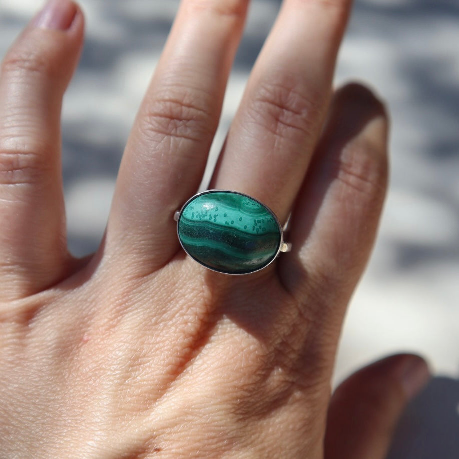 Modern Sculptural Malachite Ring