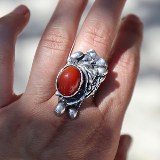 Handmade Brutalist Carnelian Ring