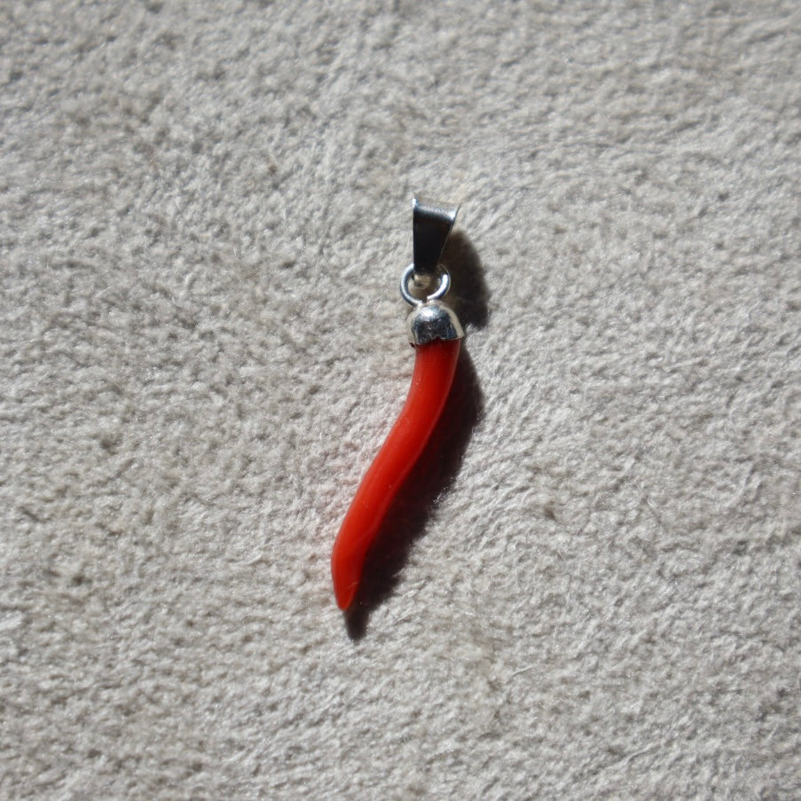 Italian Sterling + Coral Cornicello Pendant